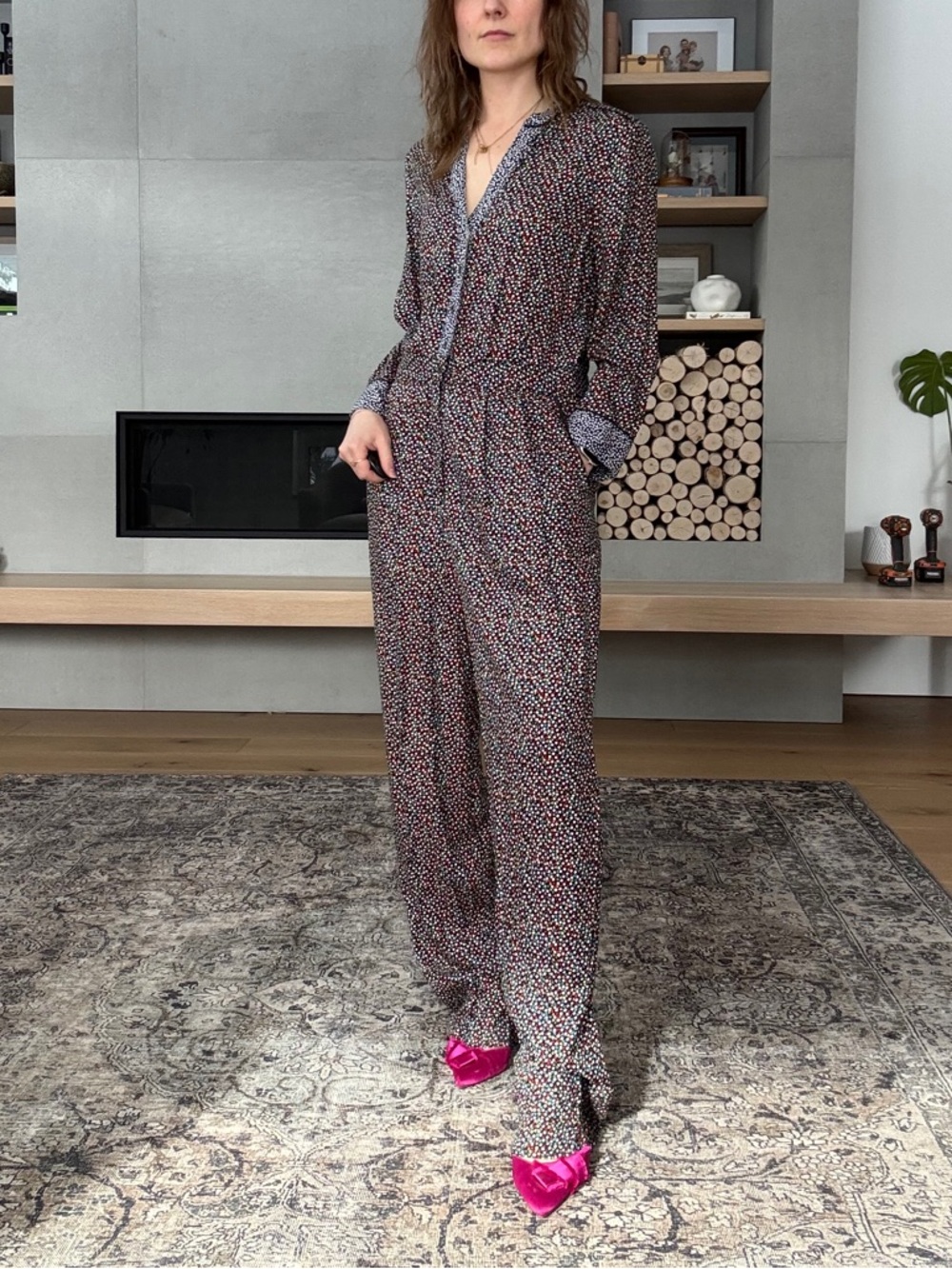 Anthropologie Multicolor Printed Long-Sleeve Jumpsuit